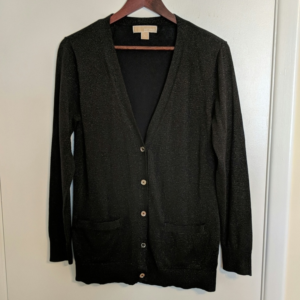 MICHAEL Michael Kors Long Black Sparkle Cardigan L